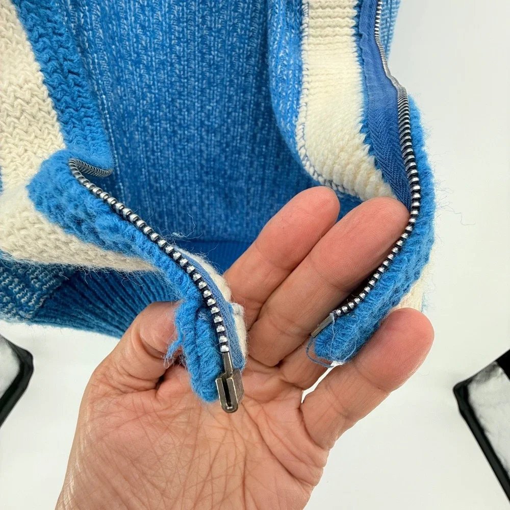 Vintage Brent Jr. Blue Knit Sweater Jacket Retro Style Youth Size 12 *see pics*‎